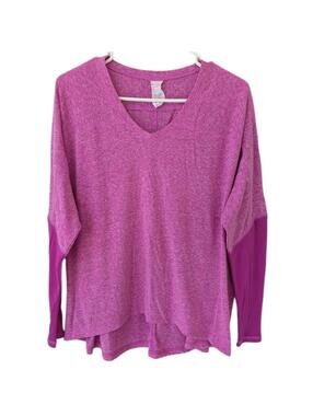 Champion Pullover Shirt Womens M Pink Heather Long Sleeve Oversized Boxy V-Neck